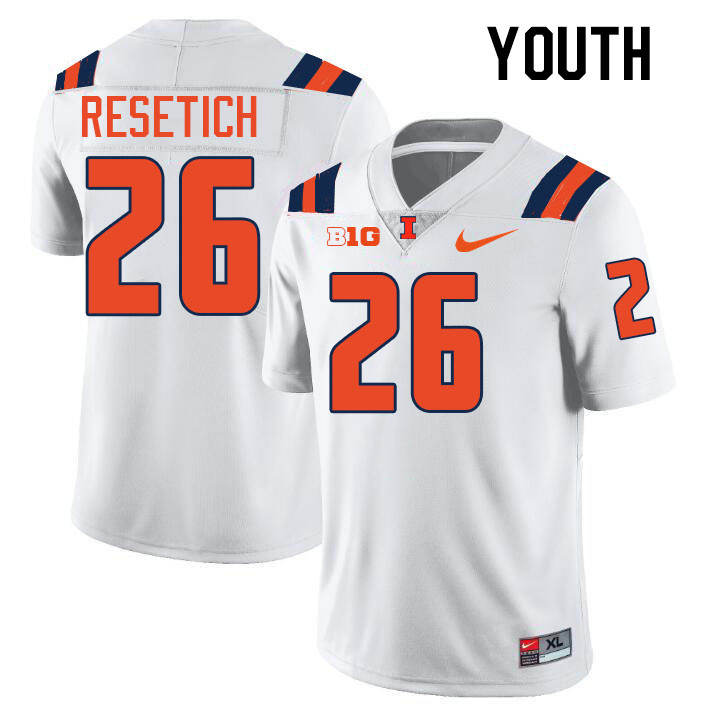 Youth #26 Mac Resetich Illinois Fighting Illini College Football Jerseys Stitched-White